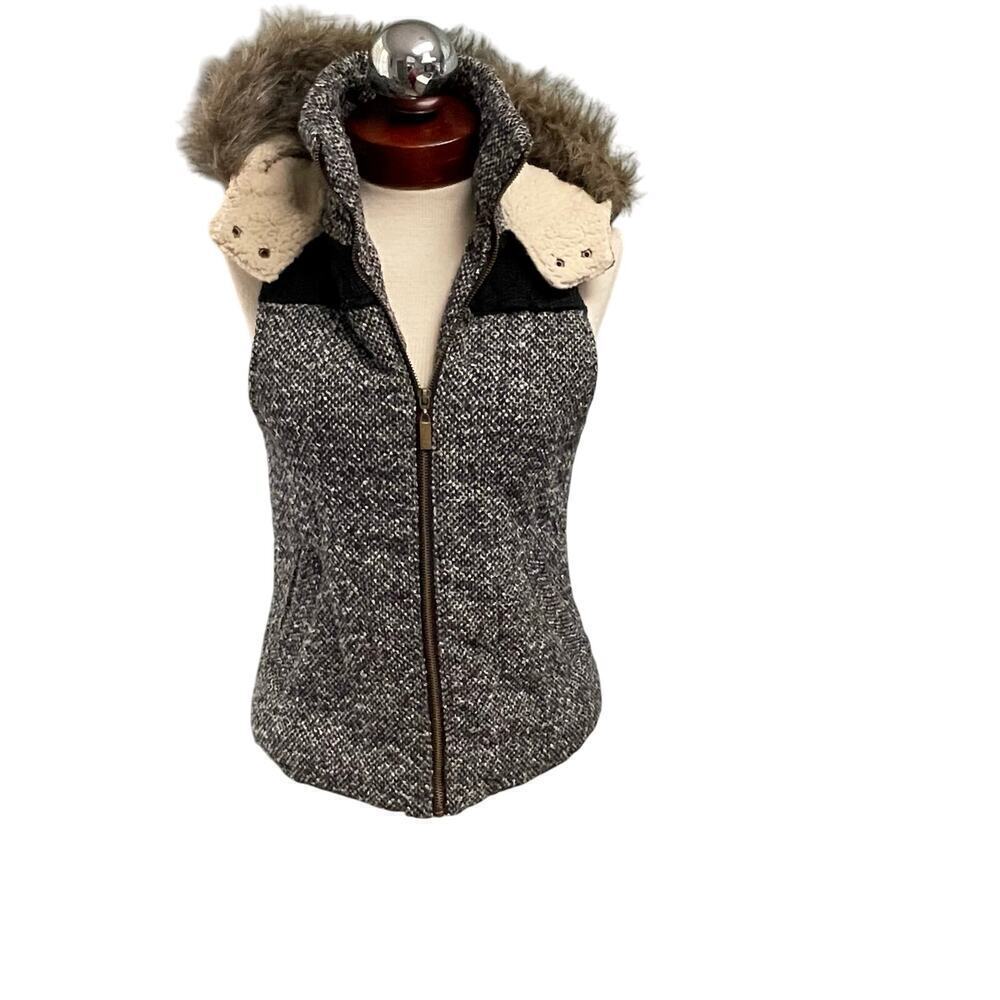 Mossimo Faux Fur Hooded Vest Full Zip Sz Small Y2K Sherpa 90s Streetwear Casual